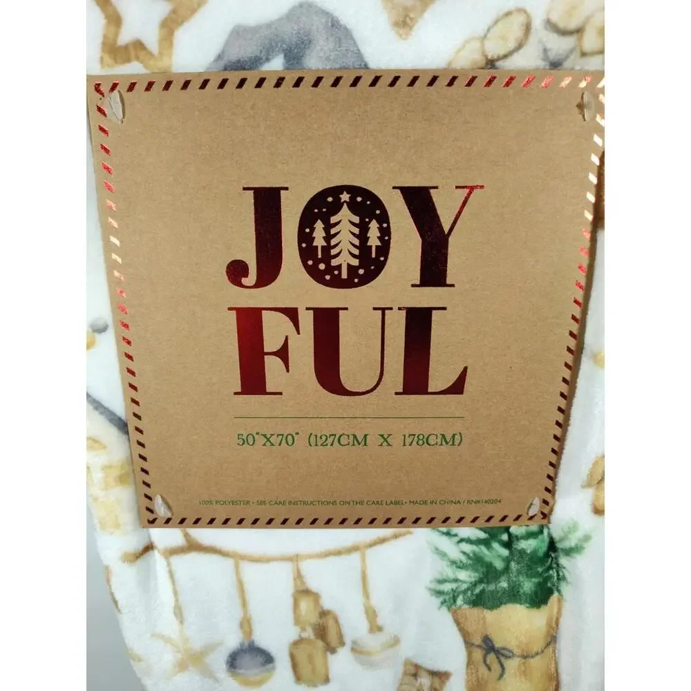 JOYFUL Oversized 50X70 Plush Printed Throw Blanket Farmhouse Holiday Gnomes